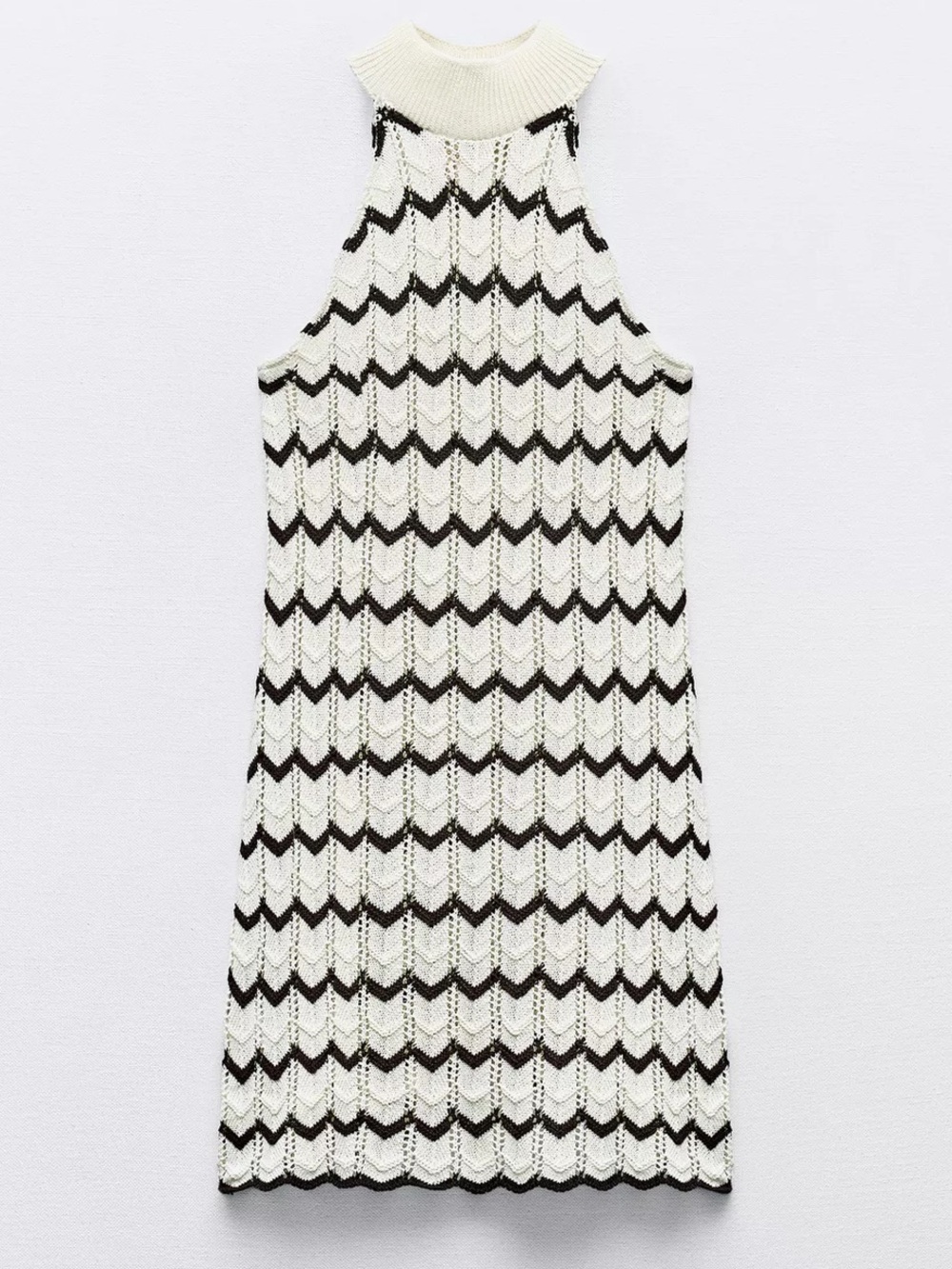 Zara Cream and Black Chevron Sleeveless Knit Dress